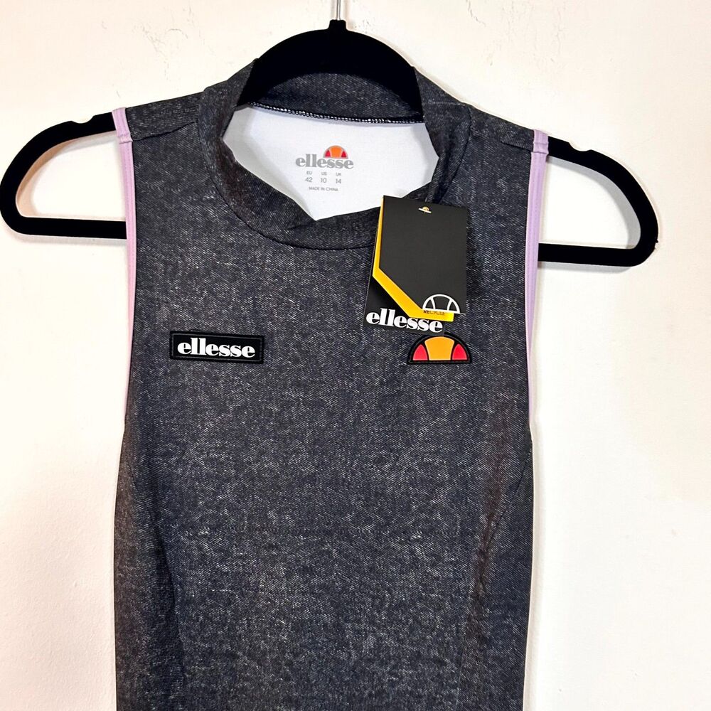 Ellesse Teasel Tennis Dress Women 10 Black Denim Racerback Sleeveless Active NWT - Picture 4 of 14